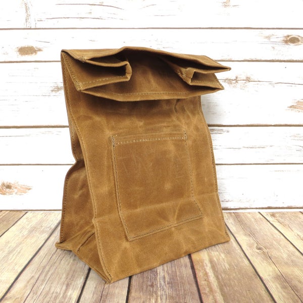 Waxed Canvas Lunch Bag in Brown - Waxed Canvas Lunch Tote - Waxed Canvas Bag