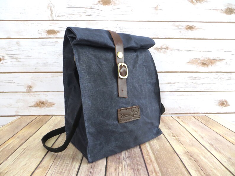 Waxed Canvas Lunch Bag With Shoulder Strap in Gray Blue Etsy