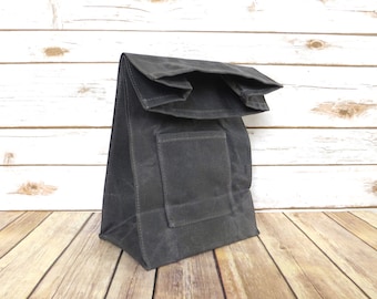 Waxed Canvas Lunch Bag in Gray - Waxed Canvas Lunch Tote - Waxed Canvas Bag