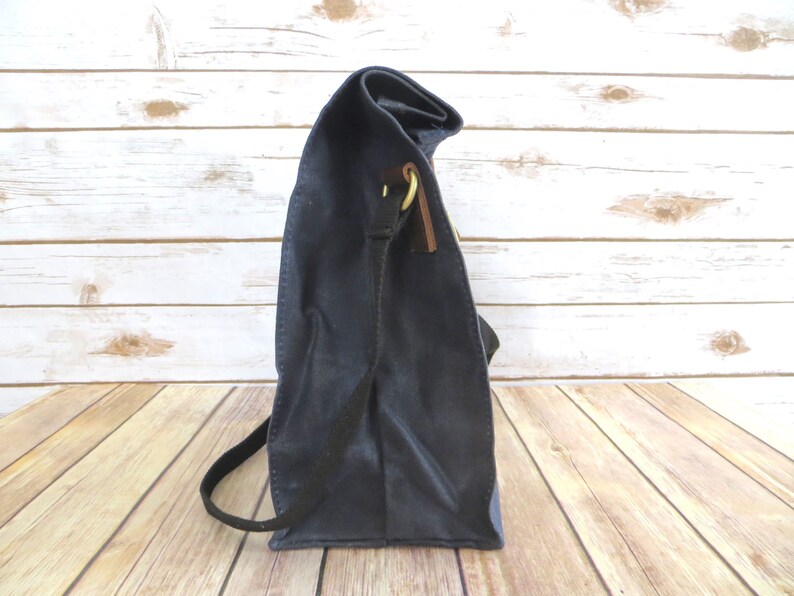 Waxed Canvas Lunch Bag With Shoulder Strap in Gray Blue Etsy