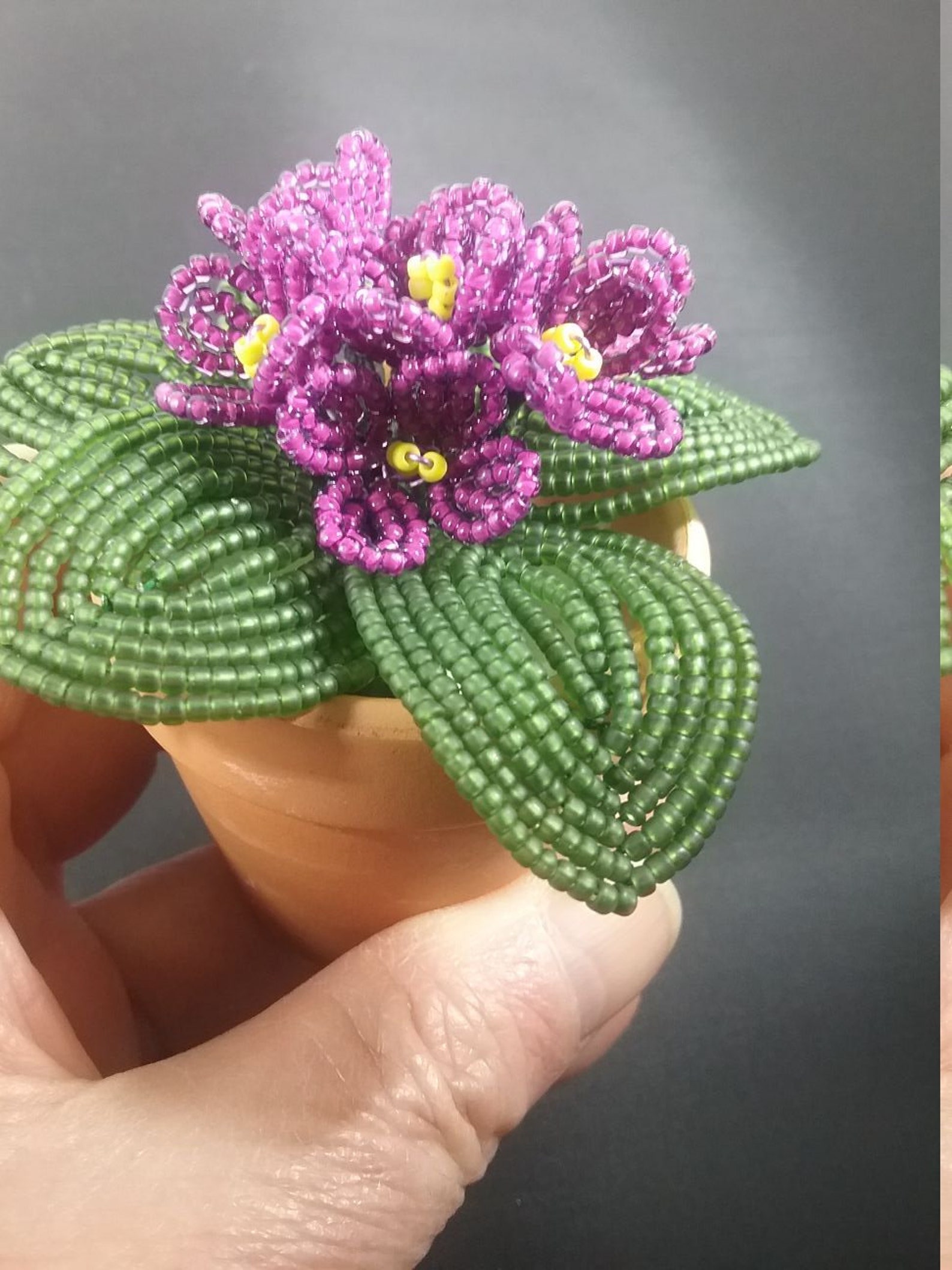 Miniature French Beaded African Violet Potted Plant Etsy