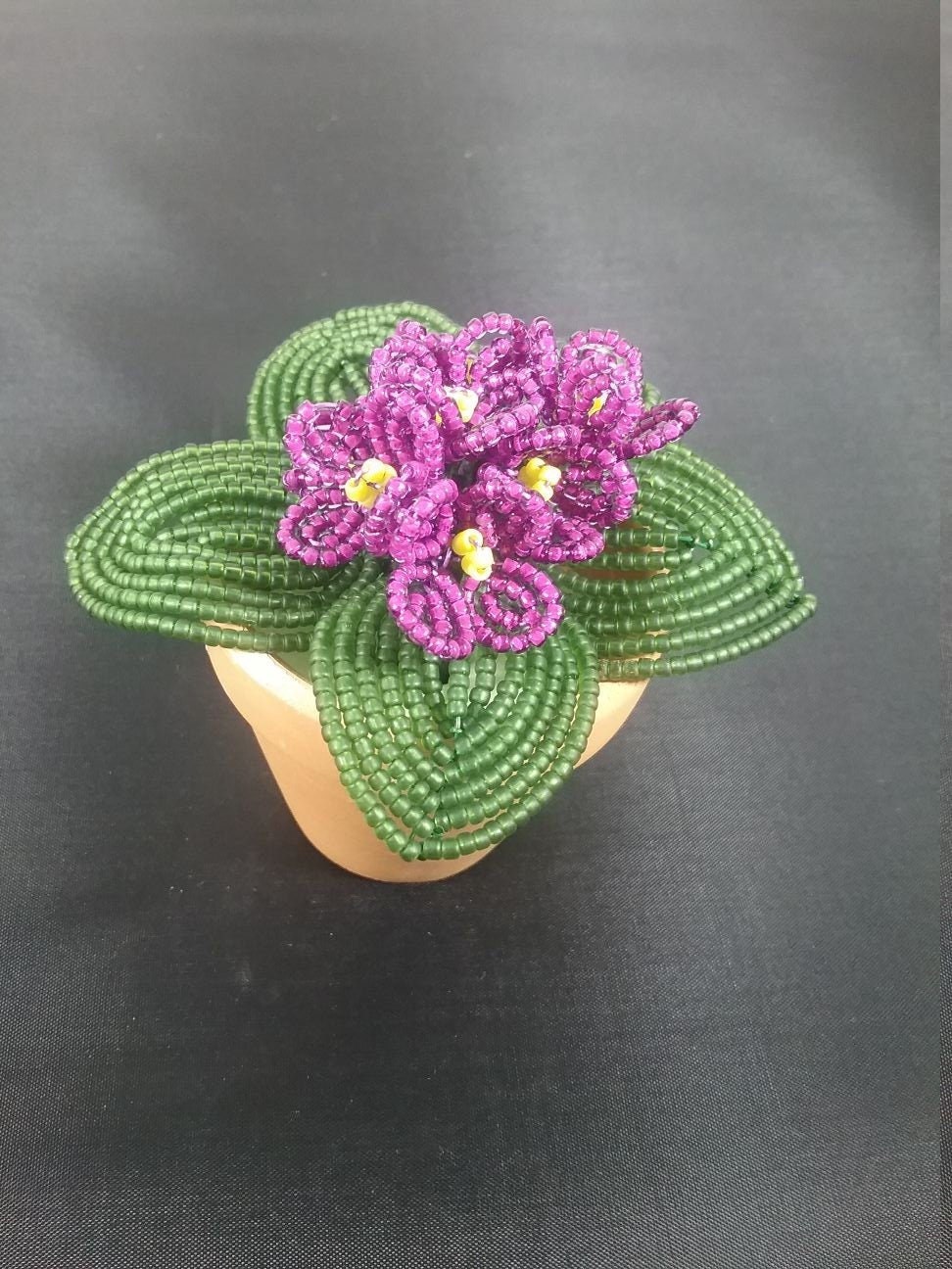 Miniature French Beaded African Violet Potted Plant - Etsy