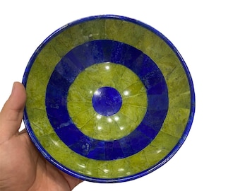 Green Shah Maqsood Jade And Lapis Lazuli Round Bowl 690 Grams