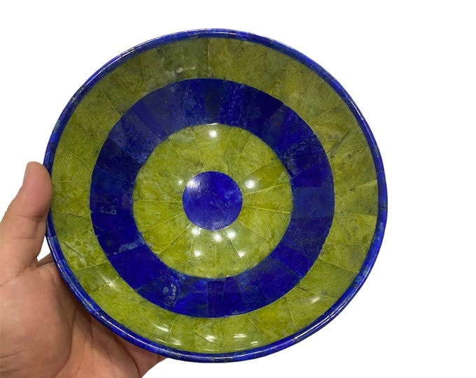Green Shah Maqsood Jade And Lapis Lazuli Round Bowl 690 Grams