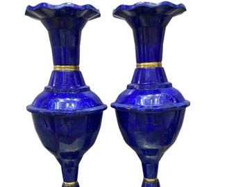 18 Inch Lapis Lazuli Vases Pair - Afghanistan Blue Gemstone