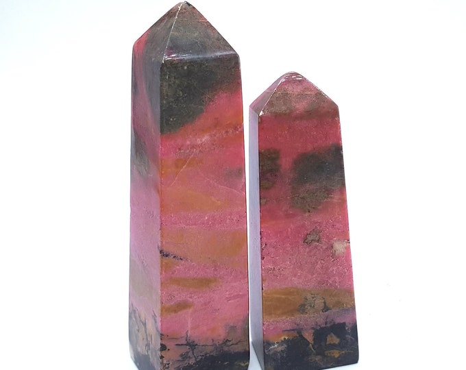 710 Grams Pink Color Best Quality Rhodonite Towers ,Obliques 2 Pieces