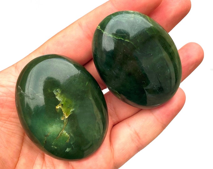 235 Grams Beautiful Green Color Nephrite Jade Palm Stones