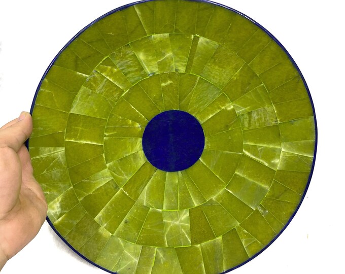 1350 Grams Green King Shah Maqsood Jade Plus Lapis Lazuli Round Plate
