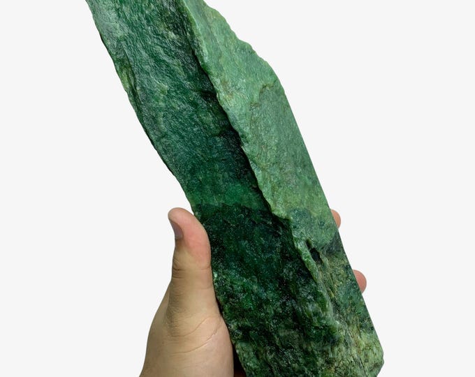 Raw Green Nephrite Jade Stone: Unpolished Free Form, 1840 Grams