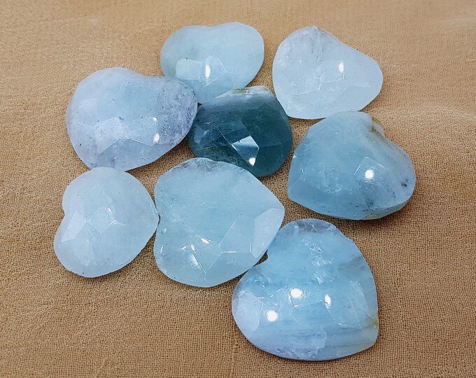 Beautiful Sky Blue Color Aquamarine Hearts 8 Pieces