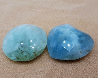 Sky Blue Color Aquamarine Facet Palm Massage and Heart 45 x 18 & 41 x 45 x 19 mm