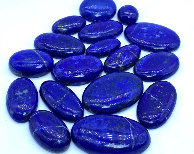 17 Pieces Beautiful Blue Lapis Lazuli Oval Cabochons 220 Grams