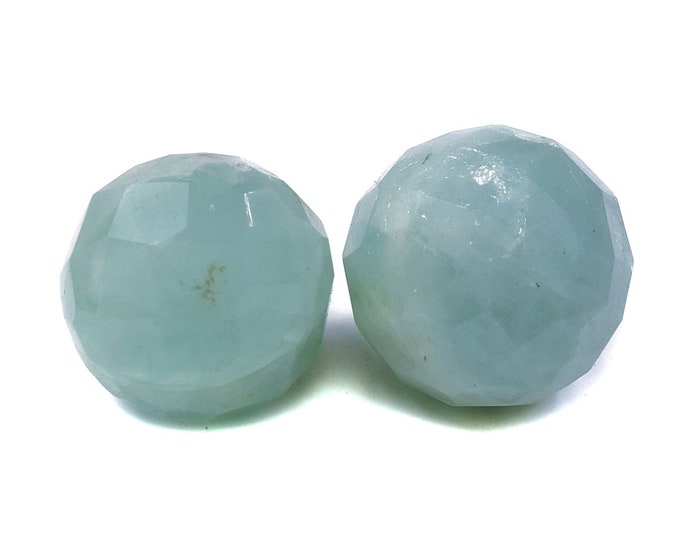 Beautiful Sky Blue Aquamarine Facet Ball / Sphere 43 & 40 mm
