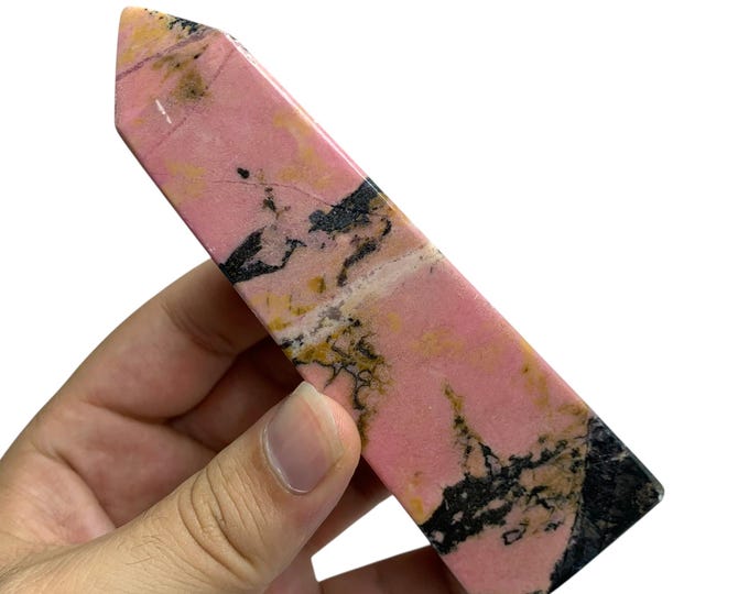 AAA Pink Rhodonite Tower: Polished Crystal Obelisk (400g, 120mm, Afghanistan Origin