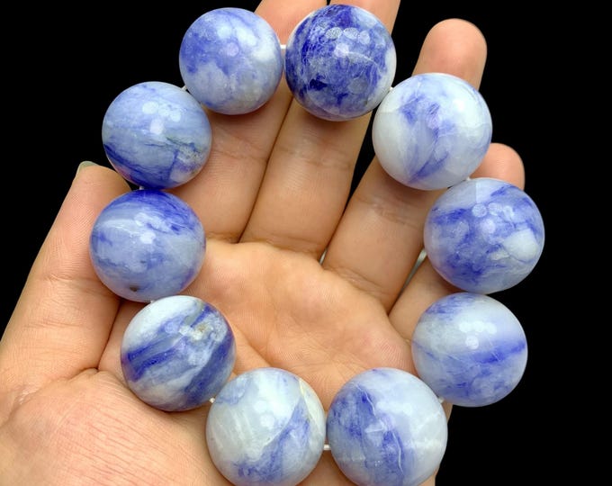 Large Afghanite Beads Bracelet: Round Blue Gemstone, Afghanistan Origin