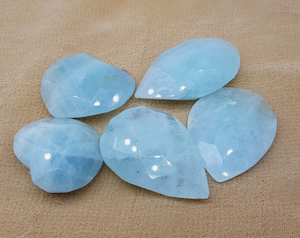 Blue Color Aquamarine Facet Almonds Design and Hearts