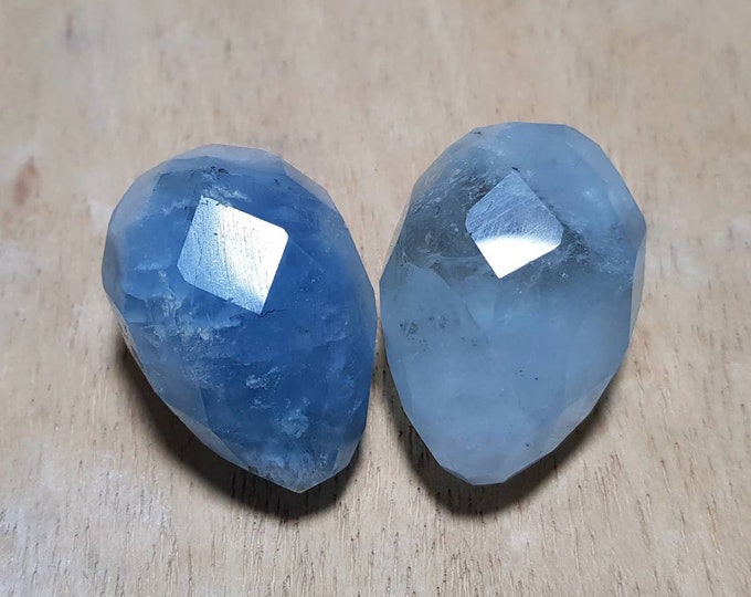 Beautiful 2 Pieces Blue Facet Aquamarine Eggs