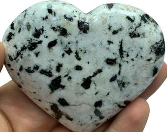 Black Tourmaline on Quartz Heart Stone - Afghanistan Gemstone