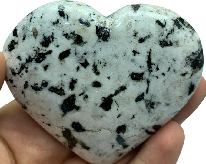 Black Tourmaline on Quartz Heart Stone - Afghanistan Gemstone