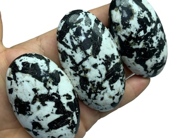 Black Tourmaline on Quartz Palm Stone Set: Massage Gemstones