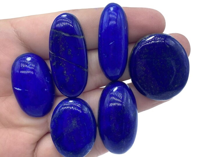 6 Pieces Beautiful Blue Lapis Lazuli Oval Cabochons 70 Grams