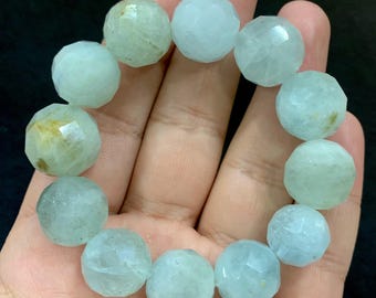 Faceted Blue Aquamarine Bead Bracelet (16-17mm)