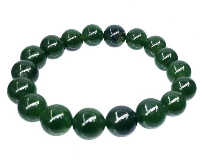 Beautiful Natural Green Color Nephrite Jade Beads Bracelet 1 Piece Made By Afghan Precious Minerals