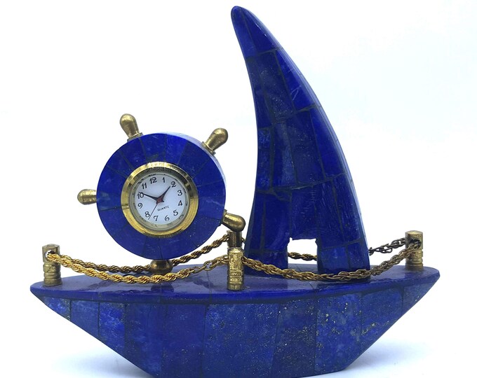 Lapis Lazuli Small Ship Table Clock 6x7 Inches