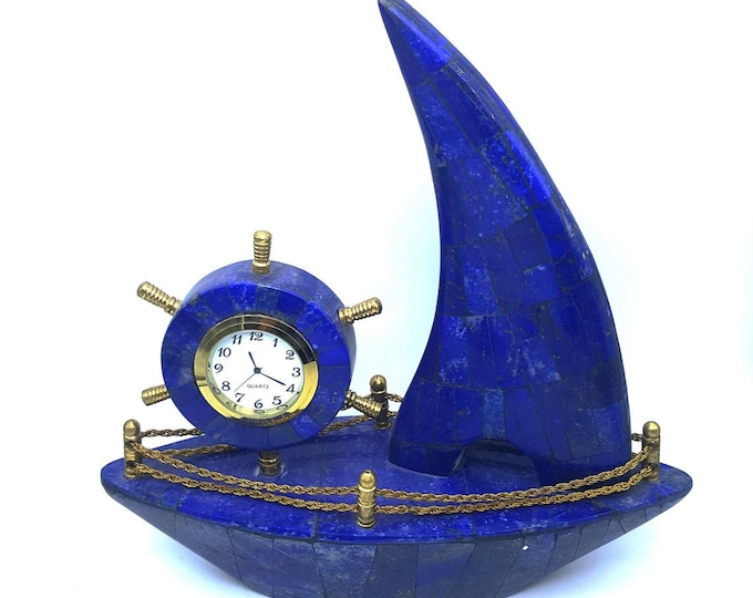 Lapis Lazuli Ship Table Clock