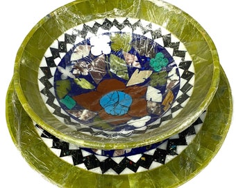 Green Shah Maqsood Jade Bowl & Plate Set - Afghan Jade Stone