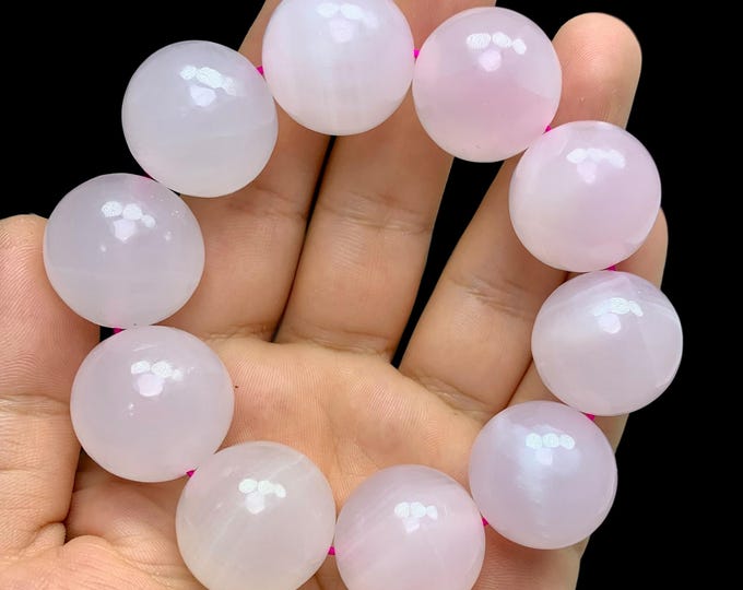 Large Mangano Calcite Bead Bracelet: Pink Crystal Jewelry