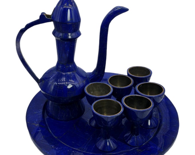 Lapis Lazuli Beautiful Tea Pot With Glasses And Plate