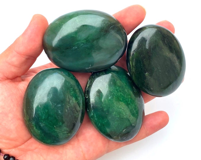 Beautiful Green Color Nephrite Jade Palm Stones 540 Grams