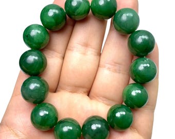 AAA Green Nephrite Jade Bracelet: Polished Gemstone Beads, Afghanistan