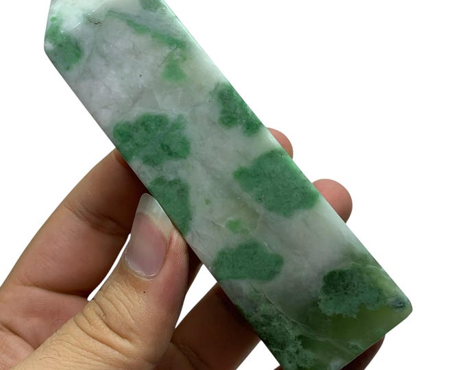 Polished Hydrogrossular Garnet Obelisk: Green Gemstone Tower (Afghanistan)