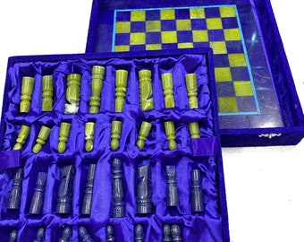 4.5 Kg Green And Blue King Stone Jade/Lapis Lazuli Chess Board Set With Pieces/Lapis Lazuli Chess Board/King Stone Chess Board/Chess Board