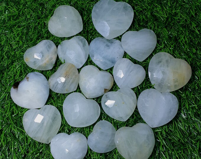 18 Pcs Aquamarine Beautiful Faceted Small Hearts 550 Grams