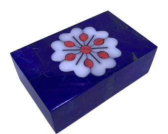 Lapis Lazuli Jewelry Box: Afghan Blue Gemstone Decoration (147x93x49 mm)