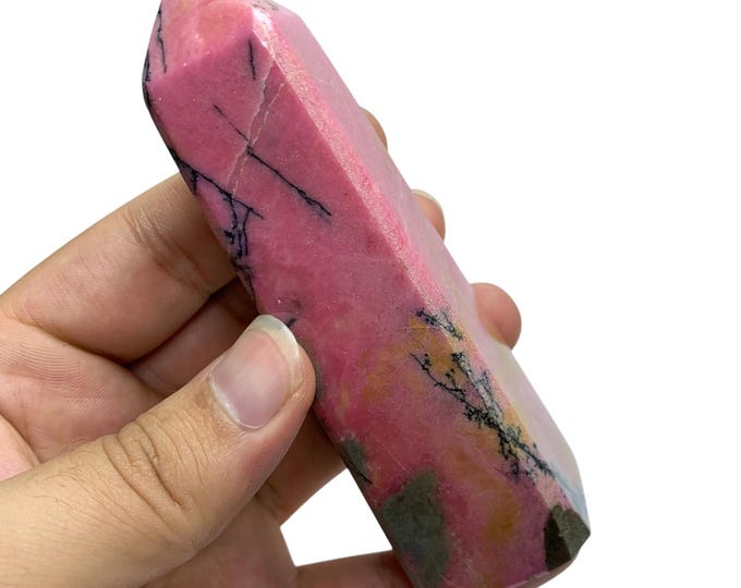 AAA Pink Rhodonite Tower: Polished Crystal Obelisk (275g, 110mm, Afghanistan Origin)