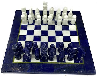 Lapis Lazuli Chess Set: 12-Inch Polished Stone Board