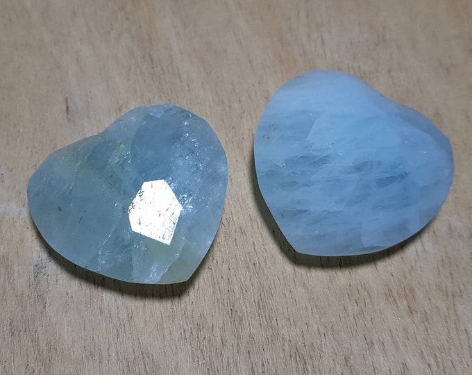 108 Grams Beautiful Sky Blue Aquamarine Facet Hearts