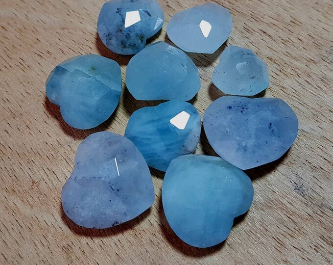 Beautiful Aquamarine Facet Hearts 9 Pieces Gem Quality Aquamarine. Healing Crystals and Healing Stones. Crystal Grids. Crystal Healing