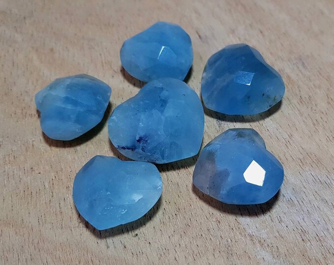 Blue Aquamarine Facet Hearts 6 Pieces Gem Quality Aquamarine. Healing Crystals and Healing Stones. Crystal Grids. Crystal Healing