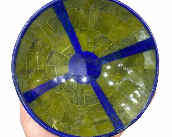 Green Shah Maqsood Jade And Lapis Lazuli Round Bowl 520 Grams