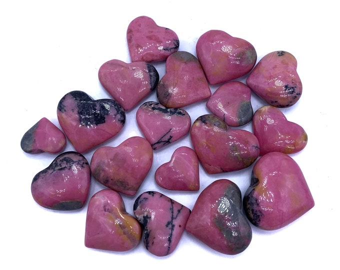 21 Pcs Top Quality Pink Color Rhodonite Hearts, Pink Rhodonite, Rhodonite Heart Crystals, Rhodonite Hearts 195 Grams