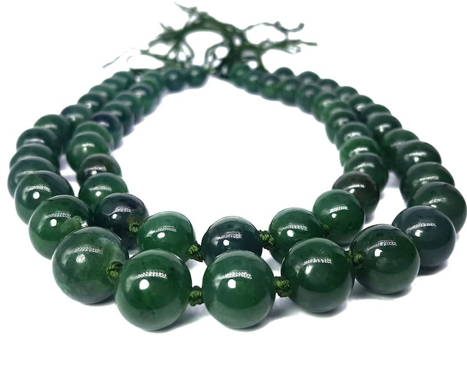 Stunning Color Green Nephrite Jade 14 & 15 mm Beads