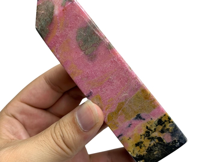 AAA Pink Rhodonite Tower: Polished Crystal Obelisk (378g, 122mm, Afghanistan Origin)