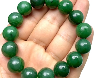 AAA Green Nephrite Jade Bracelet: Polished Afghan Gemstone, 13mm Beads