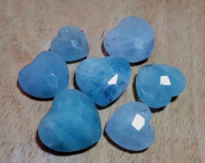 Aquamarine Facet Hearts 7 Pieces Gem Quality Aquamarine. Healing Crystals and Healing Stones. Crystal Grids. Crystal Healing