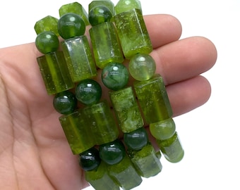 Green Jade Beaded Bracelet - Afghanistan Jade Stone